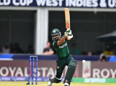 Babar Azam while playing a shot