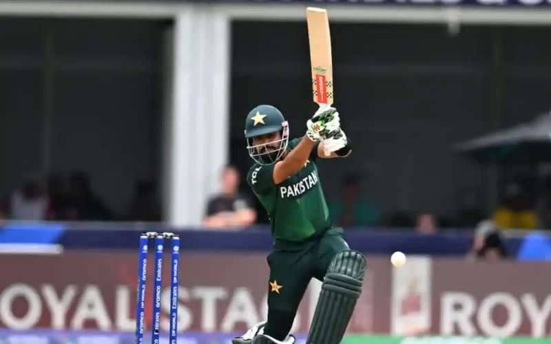 Babar Azam while playing a shot