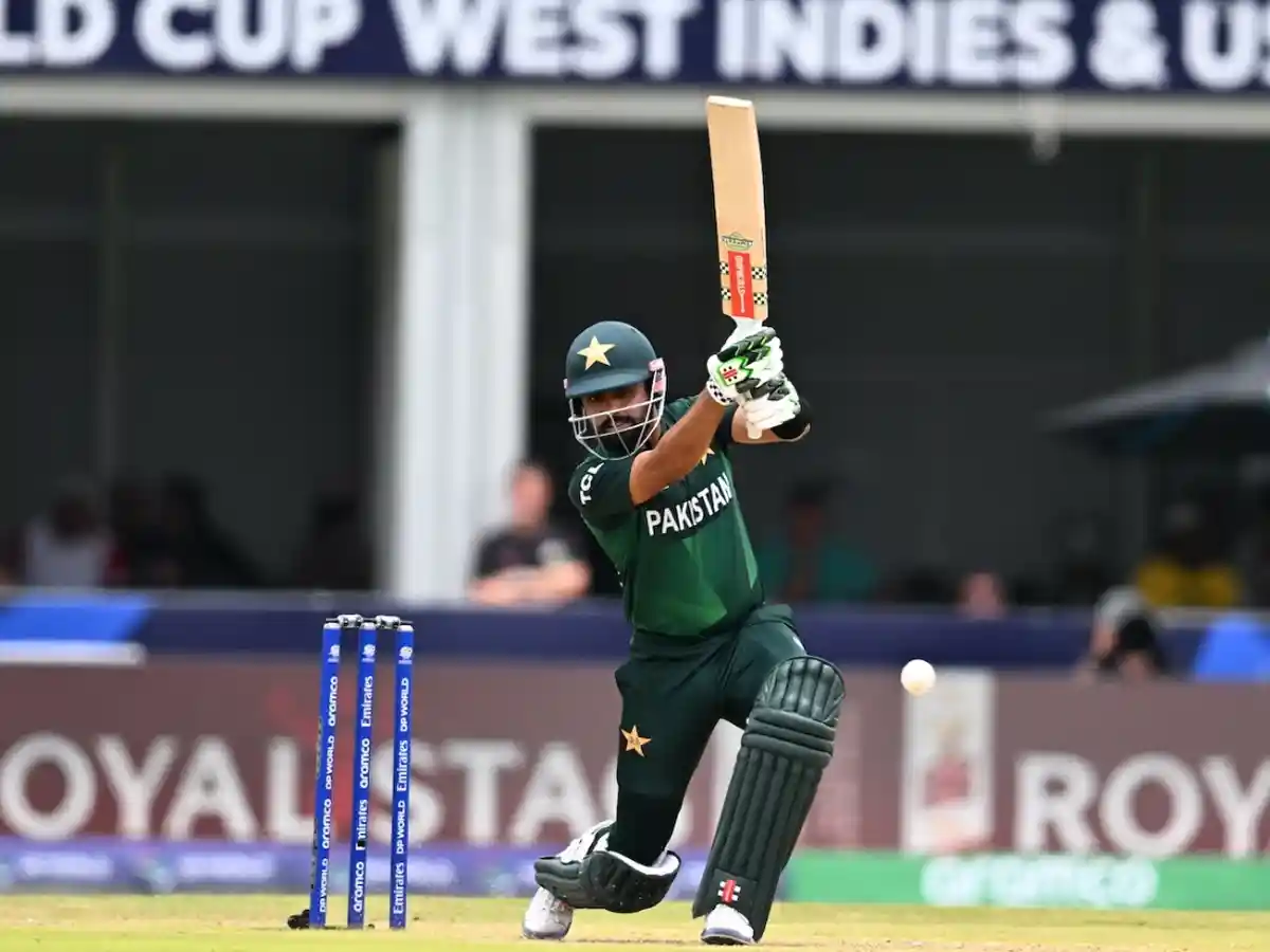 Babar Azam while playing a shot