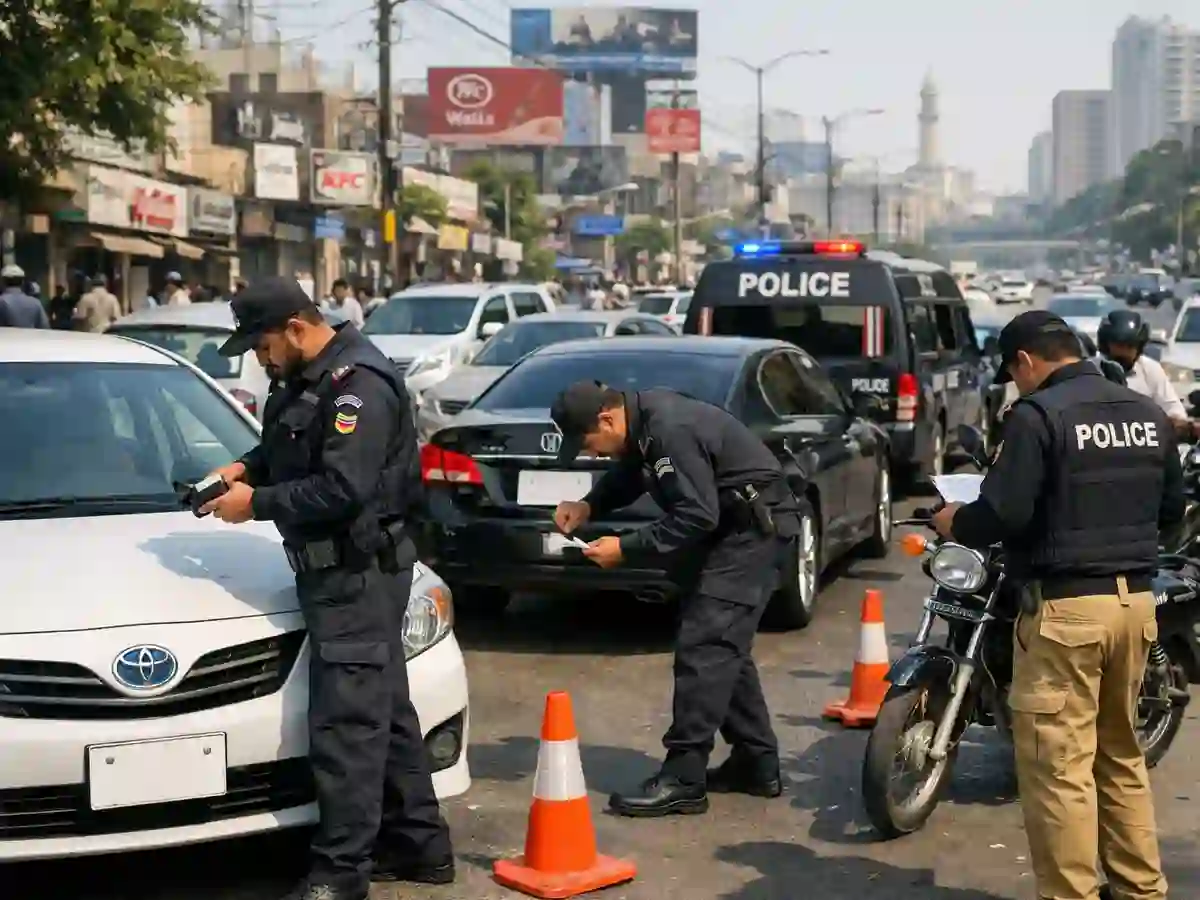Karachi police crackdown number plates