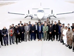 twin-engine aircraft landing at Lahore aerodrome