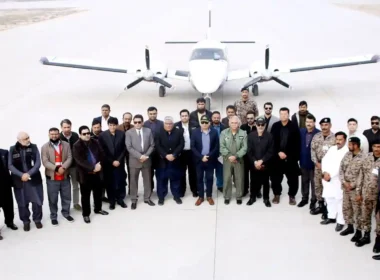 twin-engine aircraft landing at Lahore aerodrome