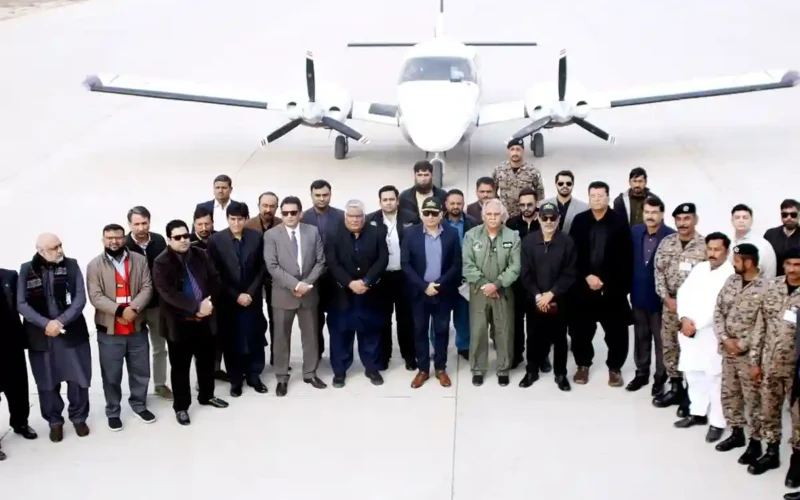 twin-engine aircraft landing at Lahore aerodrome