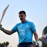 England captain Harry Brook celebrates his record-breaking ODI double century against Sri Lanka in Rawalpindi