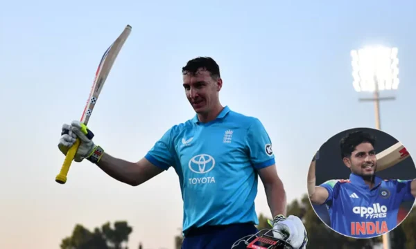 England captain Harry Brook celebrates his record-breaking ODI double century against Sri Lanka in Rawalpindi