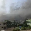 Firefighters battle a blaze at a garment factory warehouse in Karachi’s SITE Metroville area