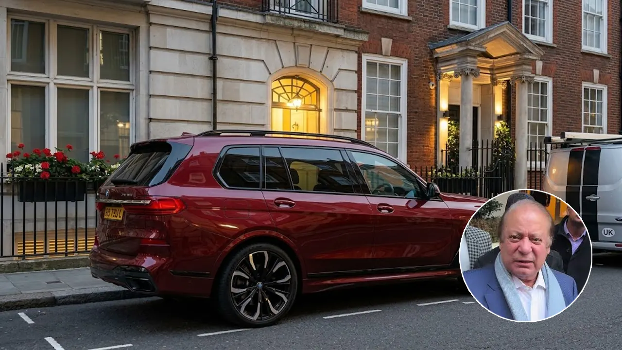 Former prime minister Nawaz Sharif arrives at Avenfield House in London